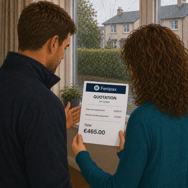 The technician explains a printed Fenipax quotation to the customer